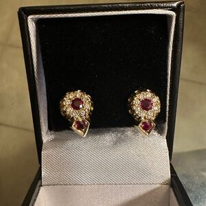 420142 14k And 18k Ruby Diamond Earrings